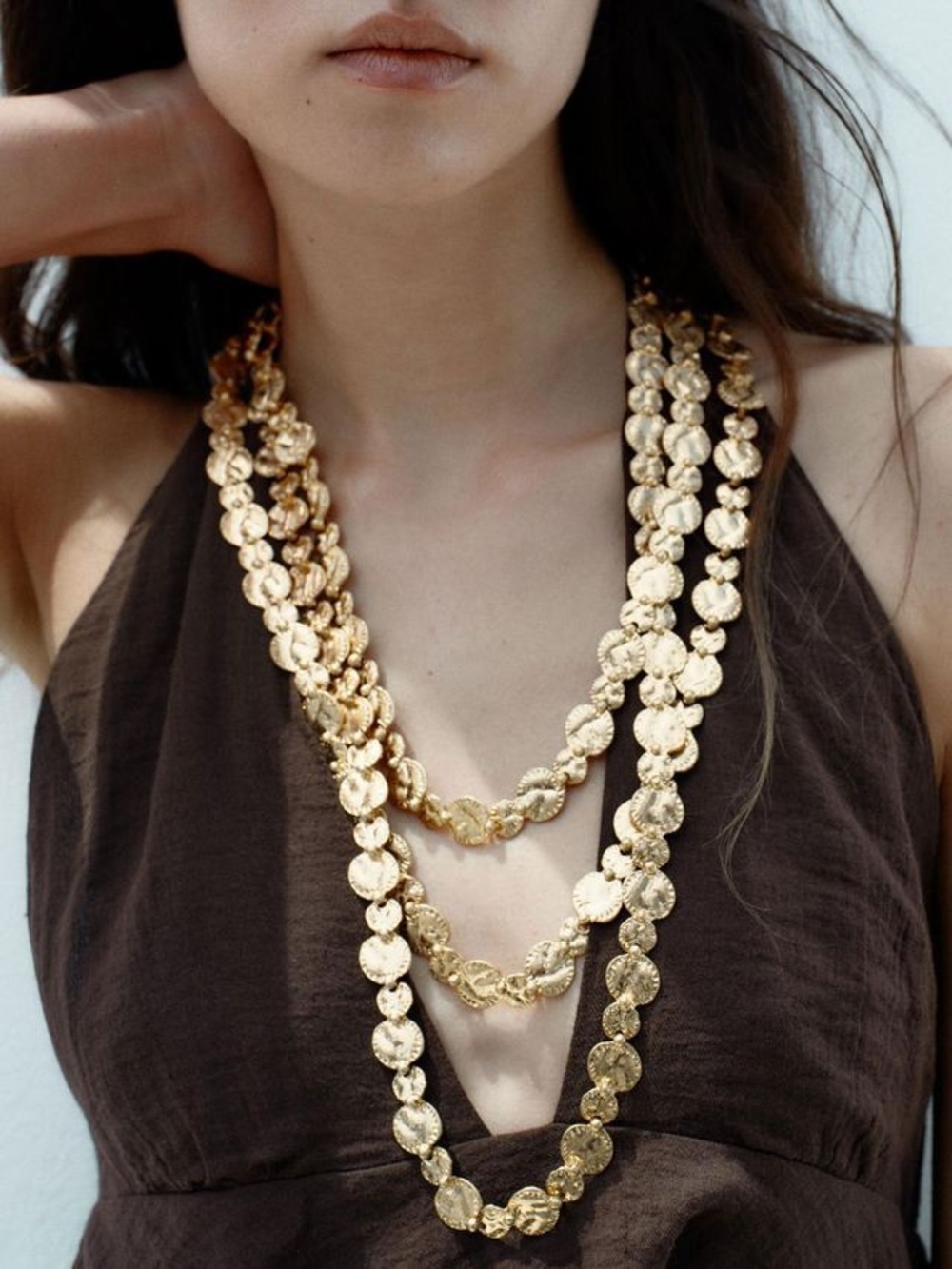 Zara Set of 3 Coin Necklaces in Gold Tone